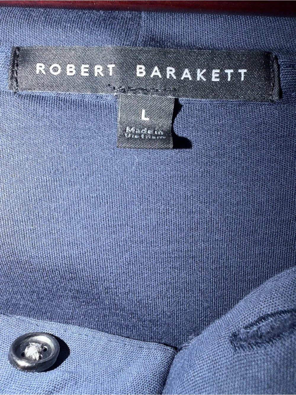 Robert Barakett Mens Large Navy Pima Cotton Henley Hoodie Excellent Condition